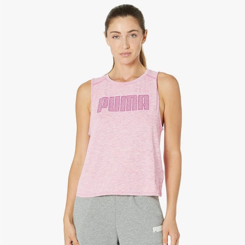 Puma S Break Free Tank Opera Mauve Heather Logo Sleeveless New $25 Pink White